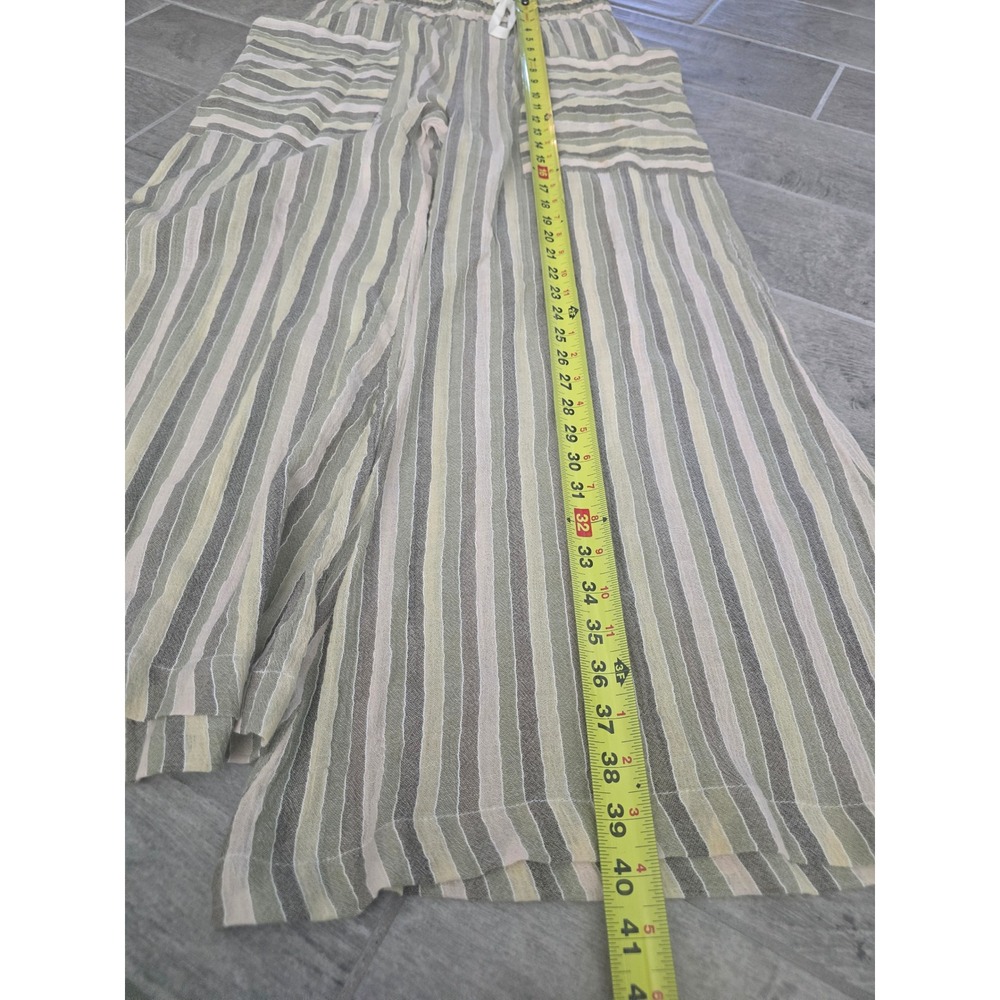 Free People Jones Beach Womens Striped Wide Leg Cotton Pants Green Cream‎ Small - Picture 5 of 10